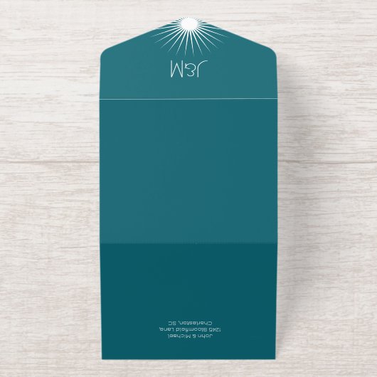 Kosmische Geometrie Huwelijk Emerald Gold Starburs All In One Uitnodiging (Buiten)