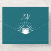 Kosmische Geometrie Huwelijk Emerald Gold Starburs All In One Uitnodiging (Achterzijde)