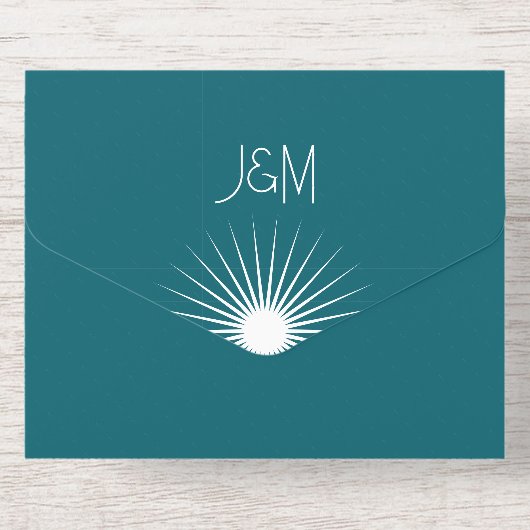 Kosmische Geometrie Huwelijk Emerald Gold Starburs All In One Uitnodiging (Achterzijde)
