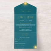 Kosmische Geometrie Huwelijk Emerald Gold Starburs All In One Uitnodiging (Binnenkant)