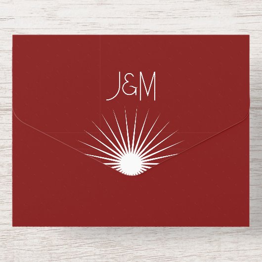 Kosmische Geometrie Trouwen Terracotta Red Starbur All In One Uitnodiging (Achterzijde)