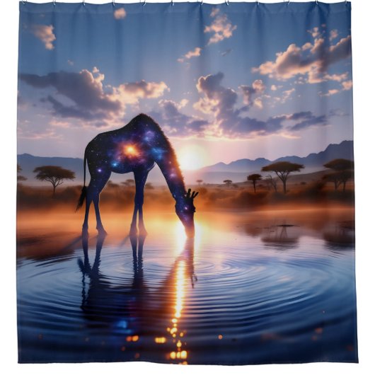 Kosmische Giraffe - African Sunset Shower Curtain Douchegordijn (Voorkant)