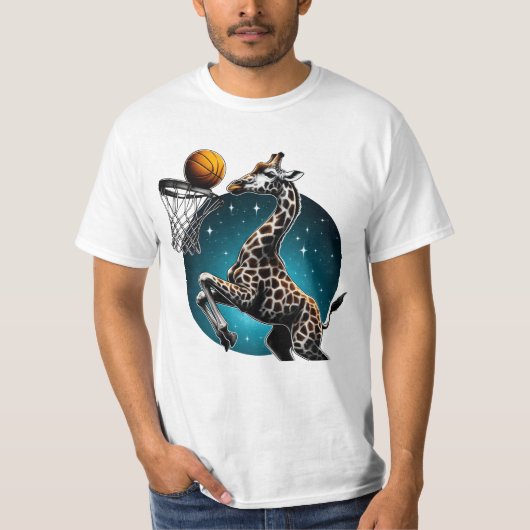 Kosmische Giraffe Slam Dunk - Galactische basketba T-shirt (Voorkant)