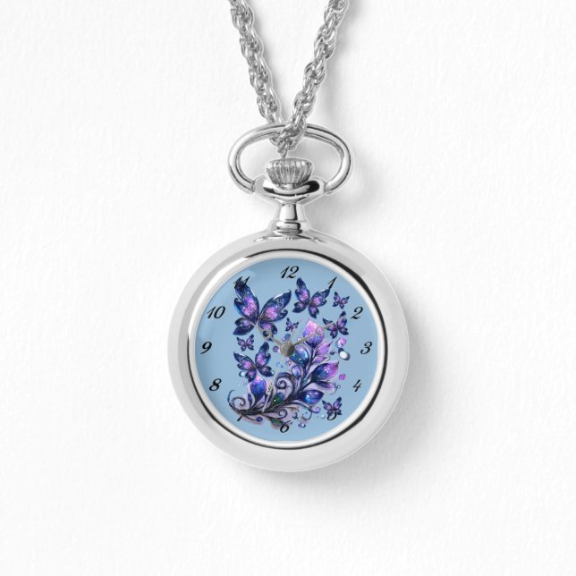Kosmische Glitter Vlinders Blauw Horloge (Voorkant)