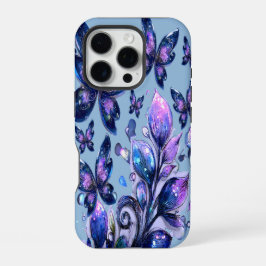 Kosmische Glitter Vlinders Blauw iPhone 16 Pro Hoesje
