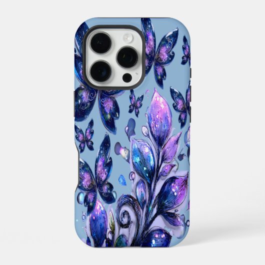 Kosmische Glitter Vlinders Blauw iPhone Hoesje (Achterkant)