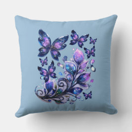 Kosmische Glitter Vlinders Blauw Kussen