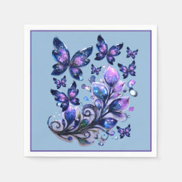 Kosmische Glitter Vlinders Blauw Servet