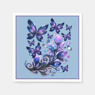 Kosmische Glitter Vlinders Blauw Servet