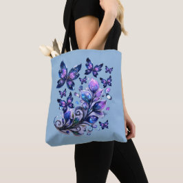 Kosmische Glitter Vlinders Blauw Tote Bag