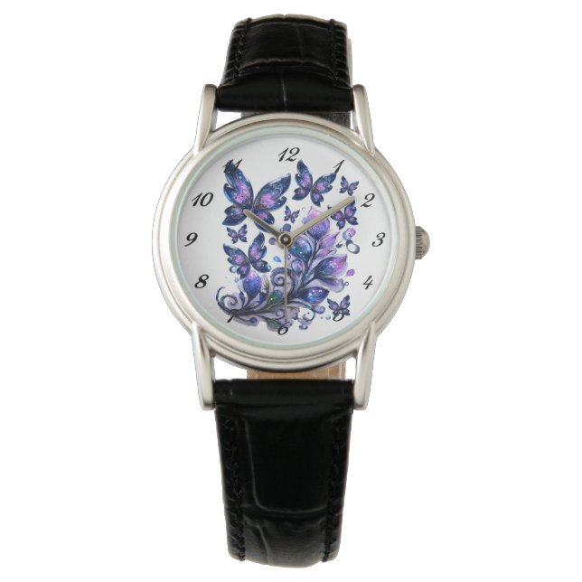 Kosmische Glitter Vlinders   Horloge (Voorkant)