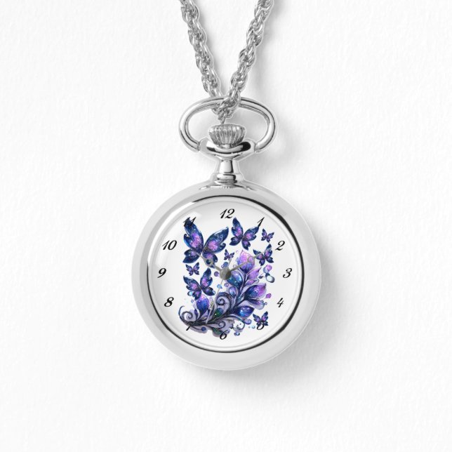 Kosmische Glitter Vlinders   Horloge (Voorkant)