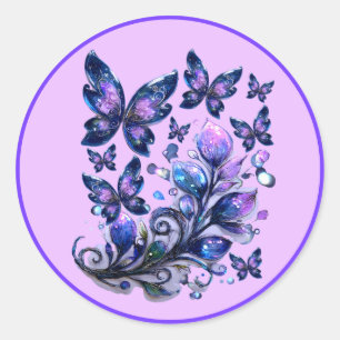 Kosmische Glitter Vlinders Roze Ronde Sticker