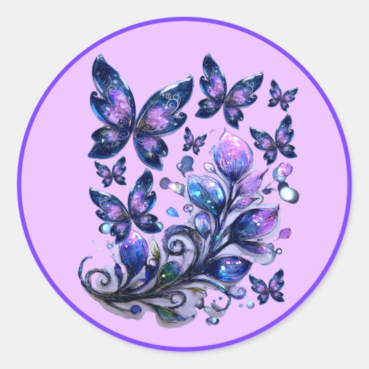 Kosmische Glitter Vlinders Roze Ronde Sticker (Voorkant)