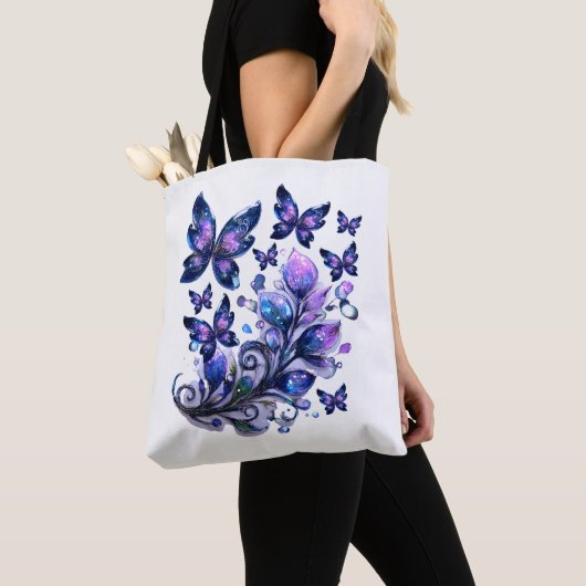 Kosmische Glitter Vlinders Wit Tote Bag (Dichtbij)