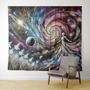 Kosmische Godin met Draaikolksterrenstelsel en Pla Wandkleed