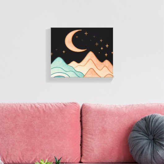 Kosmische golven en bergen canvas afdruk (Insitu (Woonkamer))