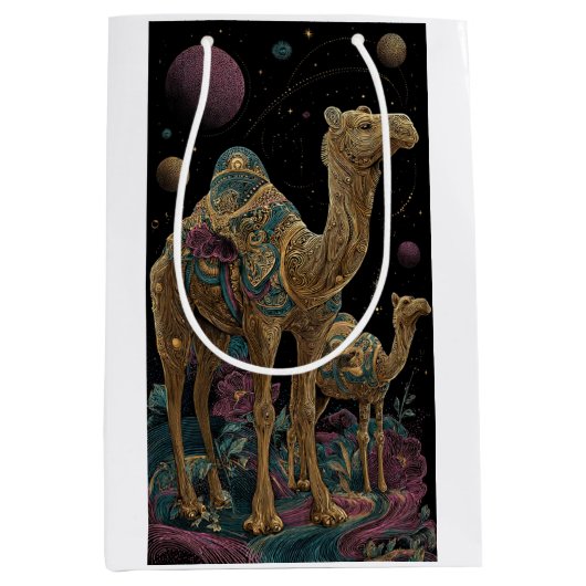 Kosmische gouden kameel duo medium cadeauzakje (Voorkant)