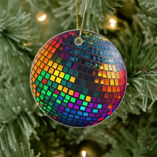 Kosmische groef: Lino gesneden disco bal Keramisch Ornament (Boom)