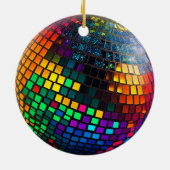 Kosmische groef: Lino gesneden disco bal Keramisch Ornament (Achterkant)