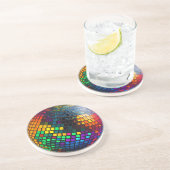 Kosmische groef: Lino gesneden disco bal Zandsteen Onderzetter (Zijkant)