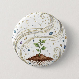 Kosmische Groei Natuur Plant met Wortels en Sterre Ronde Button 5,7 Cm