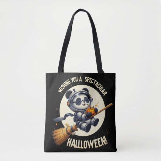 Kosmische Halloween: Panda-astronaut geniet van po Tote Bag (Voorkant)