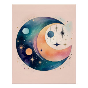 Kosmische Halve Maan en Sterren – Pastel Dream Art Perfect Poster