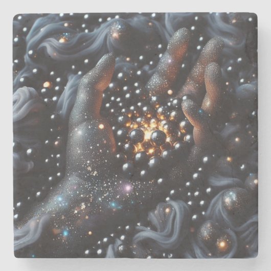 Kosmische Hand & Gloeiende Orbs Stone Onderzetter (Voorkant)