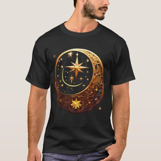 Kosmische Harmonie: Levendige Zon en Maan Vector O T-shirt (Voorkant)