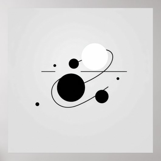 Kosmische Harmonie: Zwart-witte Bal Lijn Cirkel Poster (Voorkant)