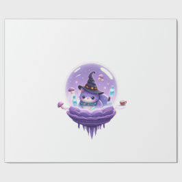 Kosmische Heksenkat Kristallen Bal Kawaii Cadeaupa Cadeaupapier