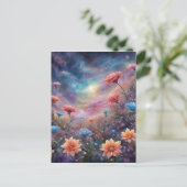 Kosmische hemel met fantasiebloemen feestdagenkaart (Staand voorkant)