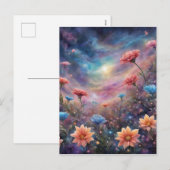 Kosmische hemel met fantasiebloemen feestdagenkaart (Voorkant / Achterkant)