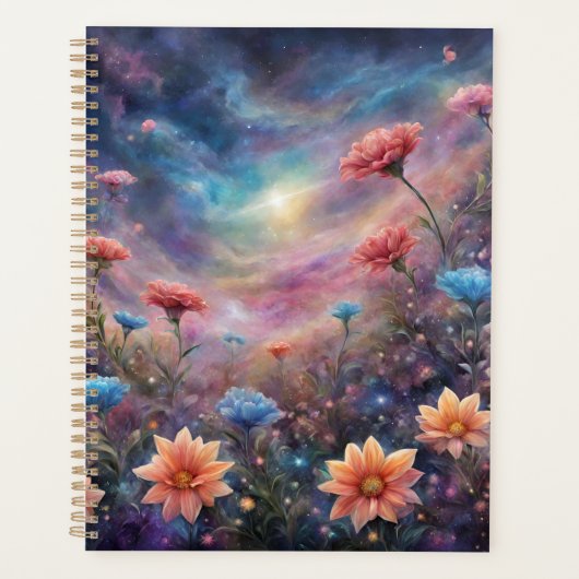 Kosmische hemel met fantasiebloemen planner (Voorkant)