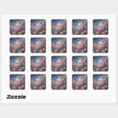 Kosmische hemel met fantasiebloemen vierkante sticker (Vel)