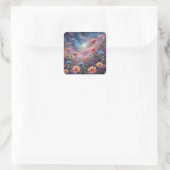 Kosmische hemel met fantasiebloemen vierkante sticker (Tas)