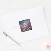 Kosmische hemel met fantasiebloemen vierkante sticker (Envelop)