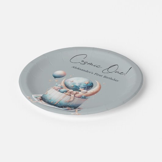 Kosmische! Hemelse 1e Jongen Verjaardag Papieren Bordje (Gekanteld)