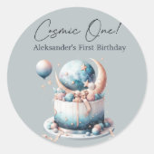 Kosmische! Hemelse 1e Jongen Verjaardag Ronde Sticker (Voorkant)