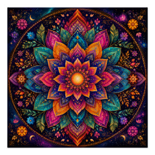 KOSMISCHE JUIWELEN GETINT BLOEMENMANDALA KUNST PERFECT POSTER