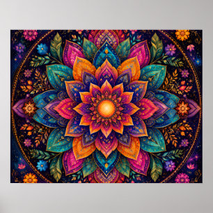 KOSMISCHE JUIWELEN GETINT BLOEMENMANDALA-KUNST POSTER