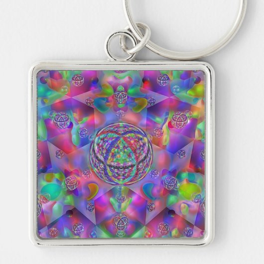 Kosmische Kaleidoscoop: Kleurrijke Triquetra Sleut Sleutelhanger (Voorkant)