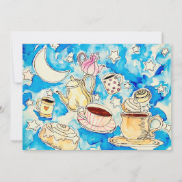 kosmische kaneelbroodjes & koffiekopjes kunst feestdagenkaart