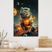 Kosmische Kat Dromen In De Retro-Ruimte Poster (Keuken)