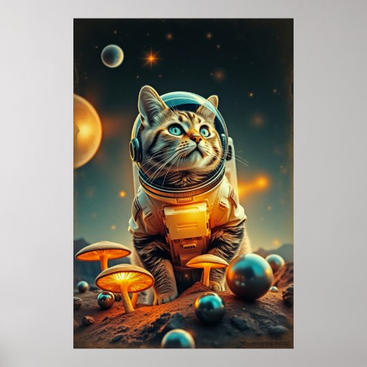 Kosmische Kat Dromen In De Retro-Ruimte Poster (Voorkant)