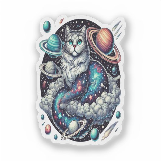 Kosmische kat Een hemels avontuur Sticker (Voorkant)