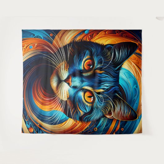 Kosmische kat: een levendig digitaal meesterwerk wandkleed (Voorkant (horizontaal))