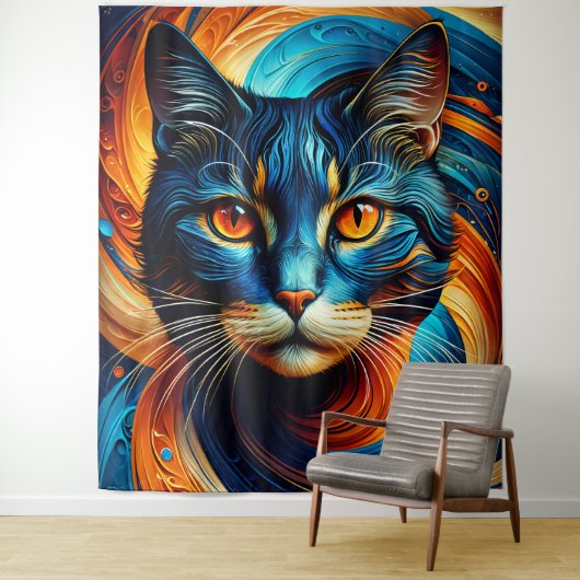 Kosmische kat: een levendig digitaal meesterwerk wandkleed (In situ)