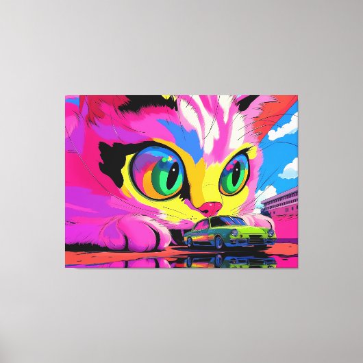 Kosmische kat en de kleine auto canvas afdruk (Voorkant)